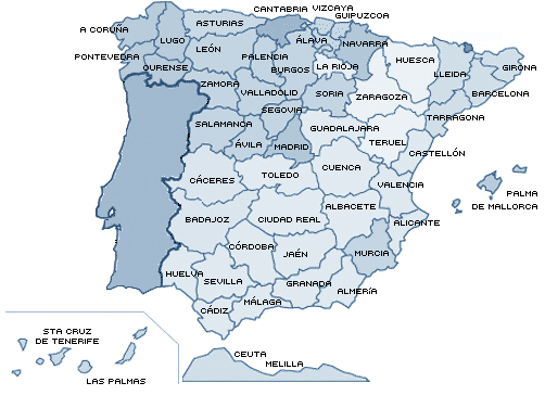 mapa de españa y portugal